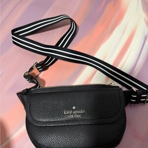 Kate Spade Black Crossbody Bag with Striped Strap